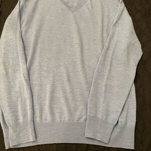 Peter Millar Soft Baby Blue V-Neck Merino Wool Sweater. Elevated Basic Granola